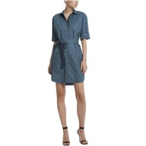 ATM Anthony Thomas Melillo ATM Cotton Poplin Shirt Dress Blue Roll Tab Sleeve XS